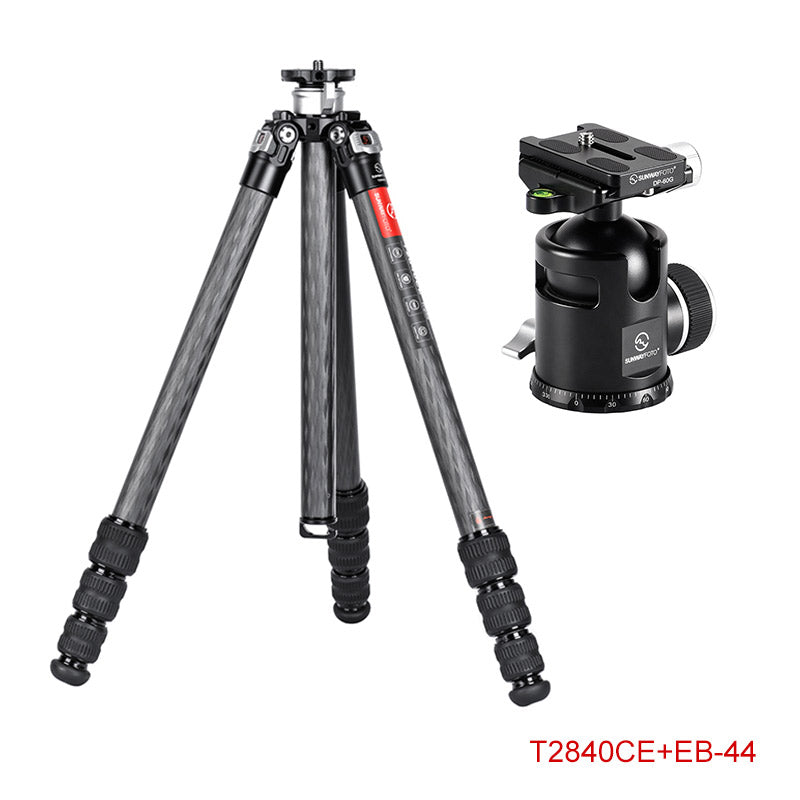 Sunwayfoto T2840CE+EB-44 Explorer Series Carbon Fiber 4-Section Tripod Kit with Center Column 16kg Load Capacity 10-163cm Height for Professional Photography Videography Outdoor Travel