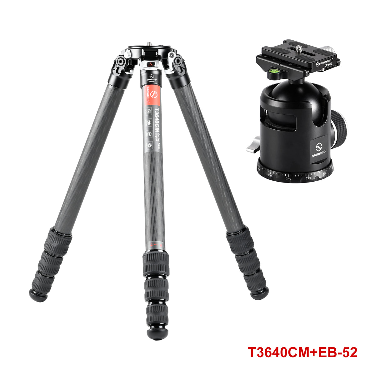 Sunwayfoto T3640CM+EB-52 Master Series Carbon Fiber 4-Section Tripod Kit 30kg Load 75mm Bowl Heavy Duty for Professional Photography Videography